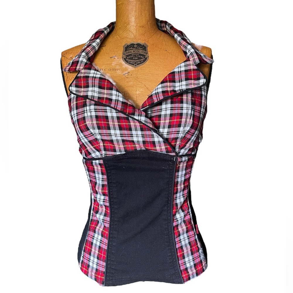 Tripp NYC Y2K Red Plaid Halter Top Size Medium Lip Service Hot Topic rockabilly